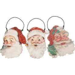 Primitives By Kathy Set Of 3 Santa Claus Vintage Inspired Christmas Ornaments 115319