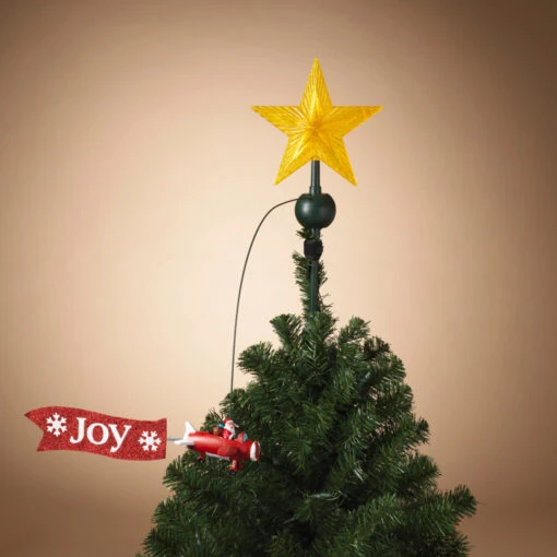 20" JOY Or Ho Ho Ho Electric Lighted Animated Santa Flying Around Tree Christmas Tree Topper 2604030 - Image 2