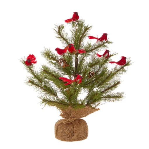 Raz 14.25" Or 16" Tree With Cardinals In Burlap Bag Christmas Decoration - Image 2