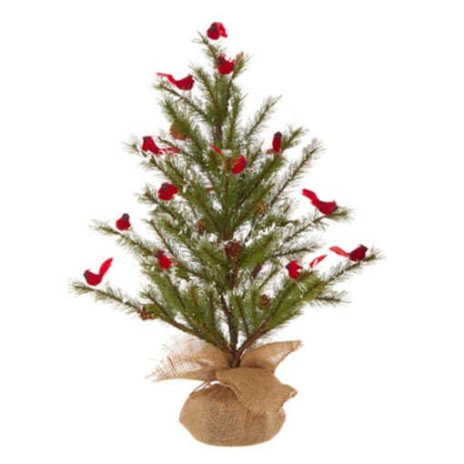 Raz 14.25" Or 16" Tree With Cardinals In Burlap Bag Christmas Decoration - Image 3