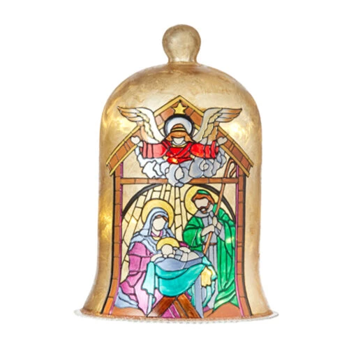 Raz 9" Holy Family Faux Stained Glass Lighted Cloche Christmas Decoration 4116345 - Image 2