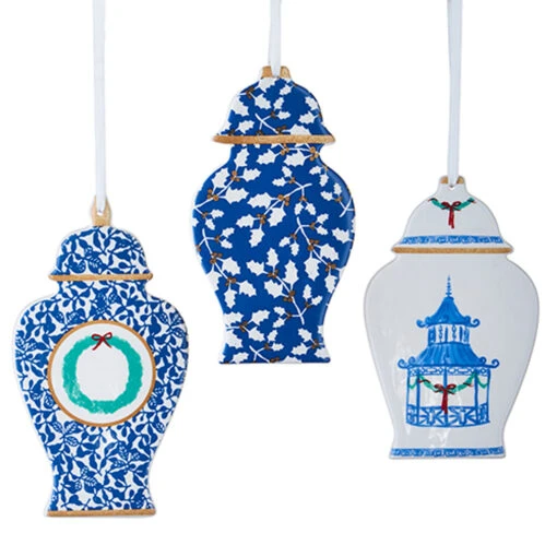 Raz 6" Set Of 3 Delft Ginger Jar Cut Out Christmas Ornament 4210273 - Image 2