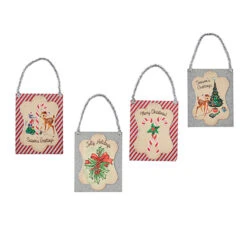 Raz 9.5" Set Of 4 Vintage Inspired Postcard With Tinsel Christmas Ornament 4216149 -The Jelly Christmas Shop 4216149 08604.1648658206
