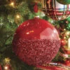 Raz 6" Half Glittered Red Glass Ball Christmas Ornament 4224608