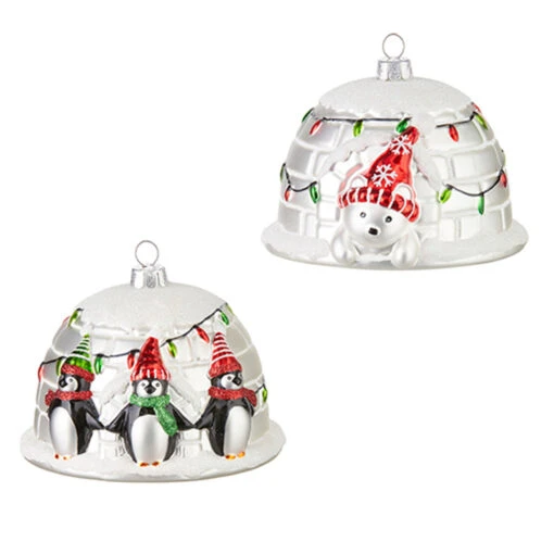 Raz 4" Penguin Or Polar Bear Igloo Glass Christmas Ornament 4252857 - Image 2