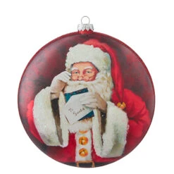 Raz 6" Santa Reading Letter Disc Glass Christmas Ornament 4252887 -The Jelly Christmas Shop 4252887 1 13680.1657914935