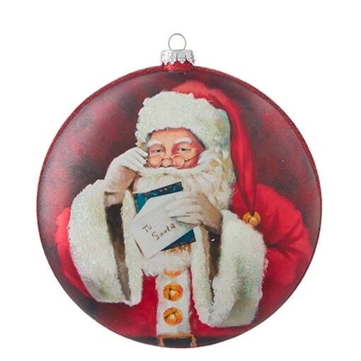 Raz 6" Santa Reading Letter Disc Glass Christmas Ornament 4252887 - Image 2