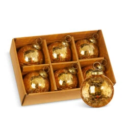 Raz 3" Box Of 6 Gold Crackle Glass Christmas Ornaments 4300717