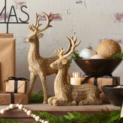Raz Basket Weave Wicker Deer Christmas Decoration Set Of 2 4311327