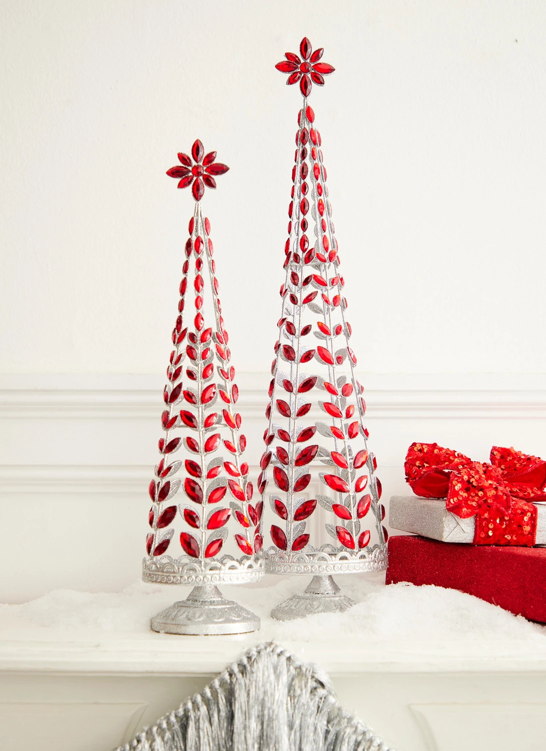 Raz Red Jeweled Tree With Silver Glitter Set Of 2 4313507 3 Raz Red Jeweled Tree With Silver Glitter Set Of 2 4313507