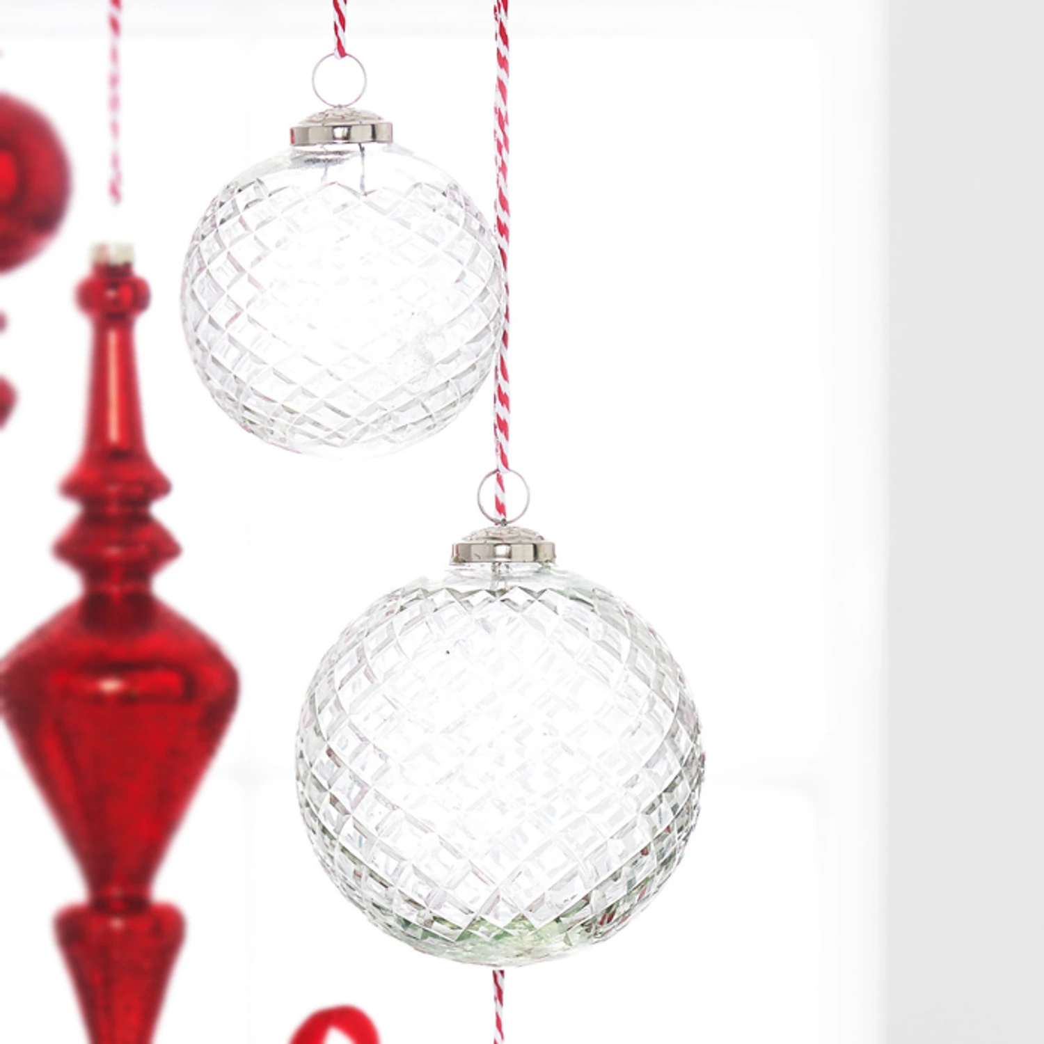 Raz 4" Or 5" Clear Diamond Cut Ball Glass Christmas Ornament 3 Raz 4" Or 5" Clear Diamond Cut Ball Glass Christmas Ornament