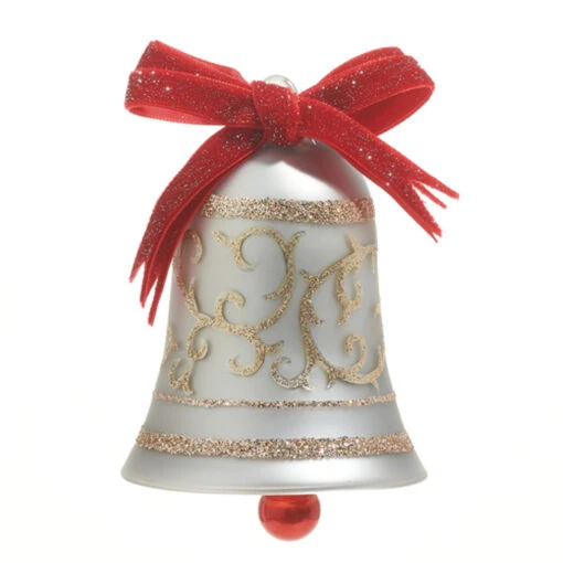 Raz 4" Gold Glitter Silver Bell Glass Christmas Ornament 4320918 - Image 2