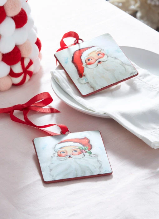 Raz 4" Set Of 2 Santa Face Disc Christmas Ornament 4321321