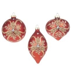 Raz 4" Red And Gold Holly Glass Christmas Ornament 4322839 -The Jelly Christmas Shop 4322839 1 83872.1684247102