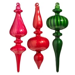 Raz 9.75" Pink, Red, Or Green Blown Glass Finial Christmas Ornament 4322881 -The Jelly Christmas Shop 4322881 1 34090.1684329056