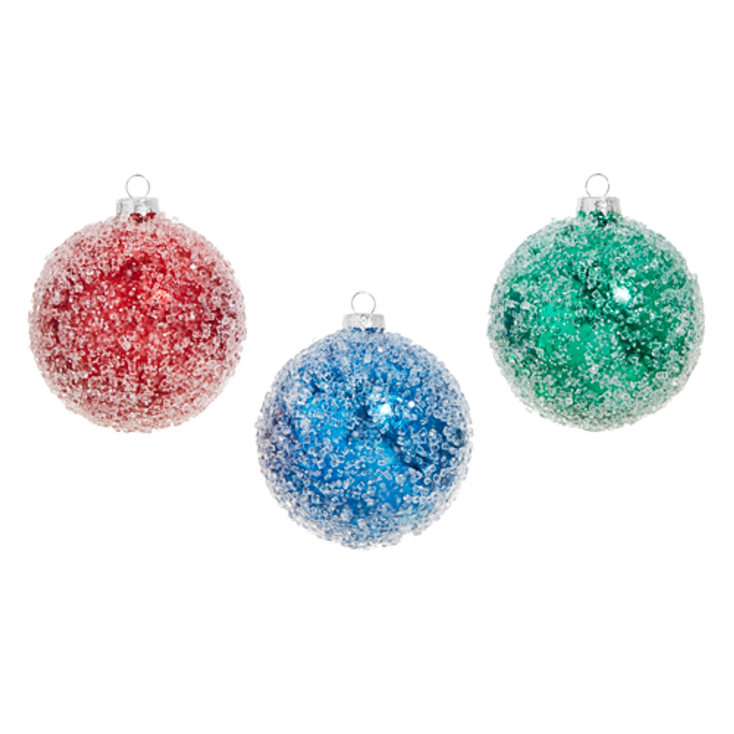Raz 4" Green, Blue Or Red Iced Ball Glass Christmas Ornament 4324542 4 Raz 4" Green, Blue Or Red Iced Ball Glass Christmas Ornament 4324542 - Image 2