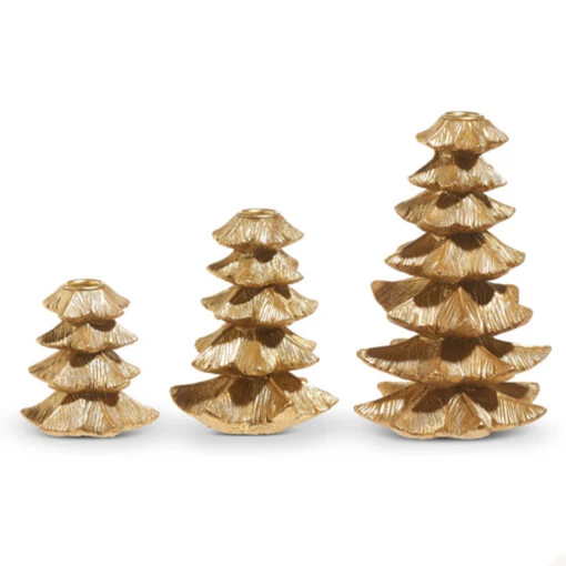 Raz Set Of 3 Gold Tree Candle Stick Holders Christmas Decoration 4327997 - Image 2