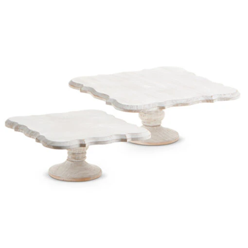 Raz Set Of 2 13" Square Wooden White Washed Pedestal Christmas Decoration 4328017 - Image 2