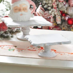 Raz Set Of 2 13" Square Wooden White Washed Pedestal Christmas Decoration 4328017
