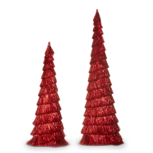Raz Set Of 2 Red Tinsel Trees Christmas Decoration 4334054 - Image 2