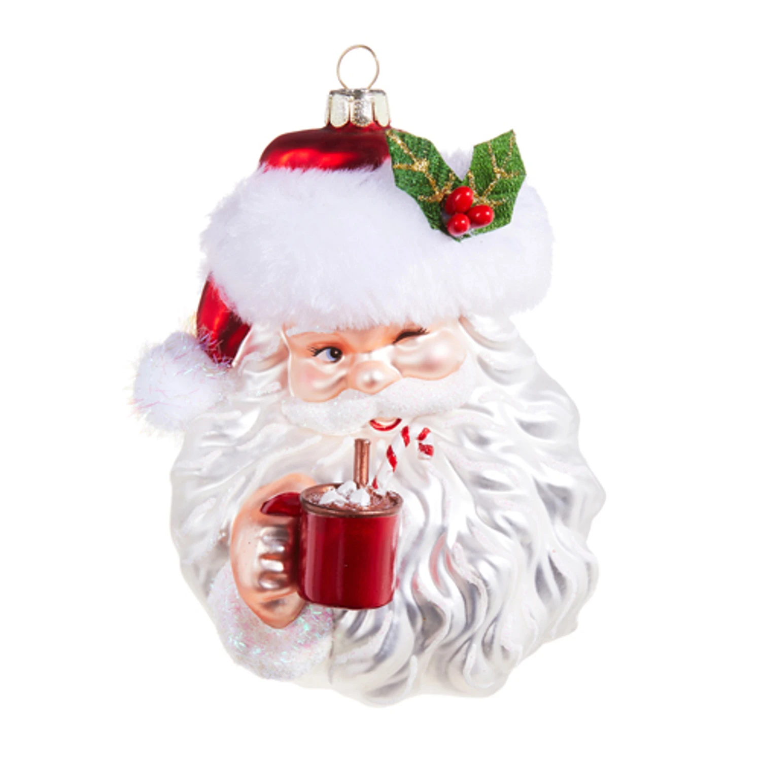 Raz 5.25" Santa Drinking Cocoa Glass Christmas Ornament 4352851 4 Raz 5.25" Santa Drinking Cocoa Glass Christmas Ornament 4352851 - Image 2
