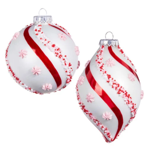 Raz 4.5" Beaded Peppermint And Pink Glass Christmas Ornament 4352874 - Image 2