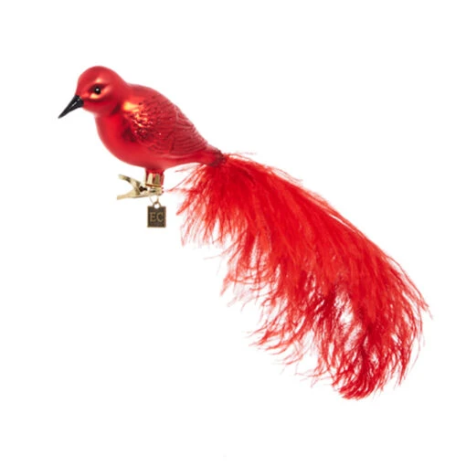 Raz Eric Cortina 12" Clip-On Red Feathered Bird Glass Christmas Ornament 4353100 - Image 2