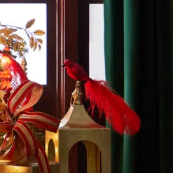 Raz Eric Cortina 12" Clip-On Red Feathered Bird Glass Christmas Ornament 4353100