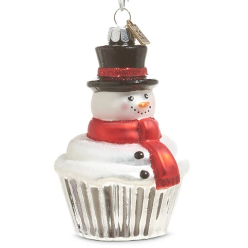 Raz Eric Cortina 4" Santa Or Snowman Cupcake Glass Christmas Ornament - Image 3