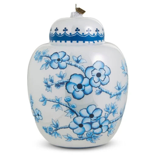 Raz Eric Cortina Large 8" Blue And White Ginger Jar Glass Christmas Ornament 4353144 - Image 2