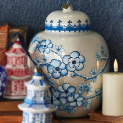 Raz Eric Cortina Large 8" Blue And White Ginger Jar Glass Christmas Ornament 4353144