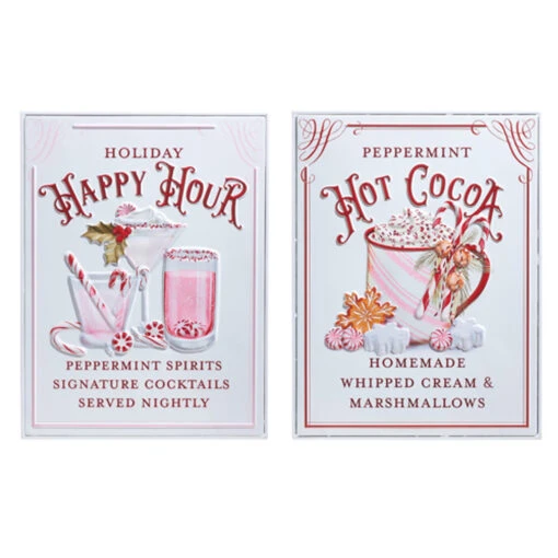 Raz 18" Holiday Refreshments Christmas Cocktails Or Hot Cocoa Metal Embossed Sign 4359013 - Image 2