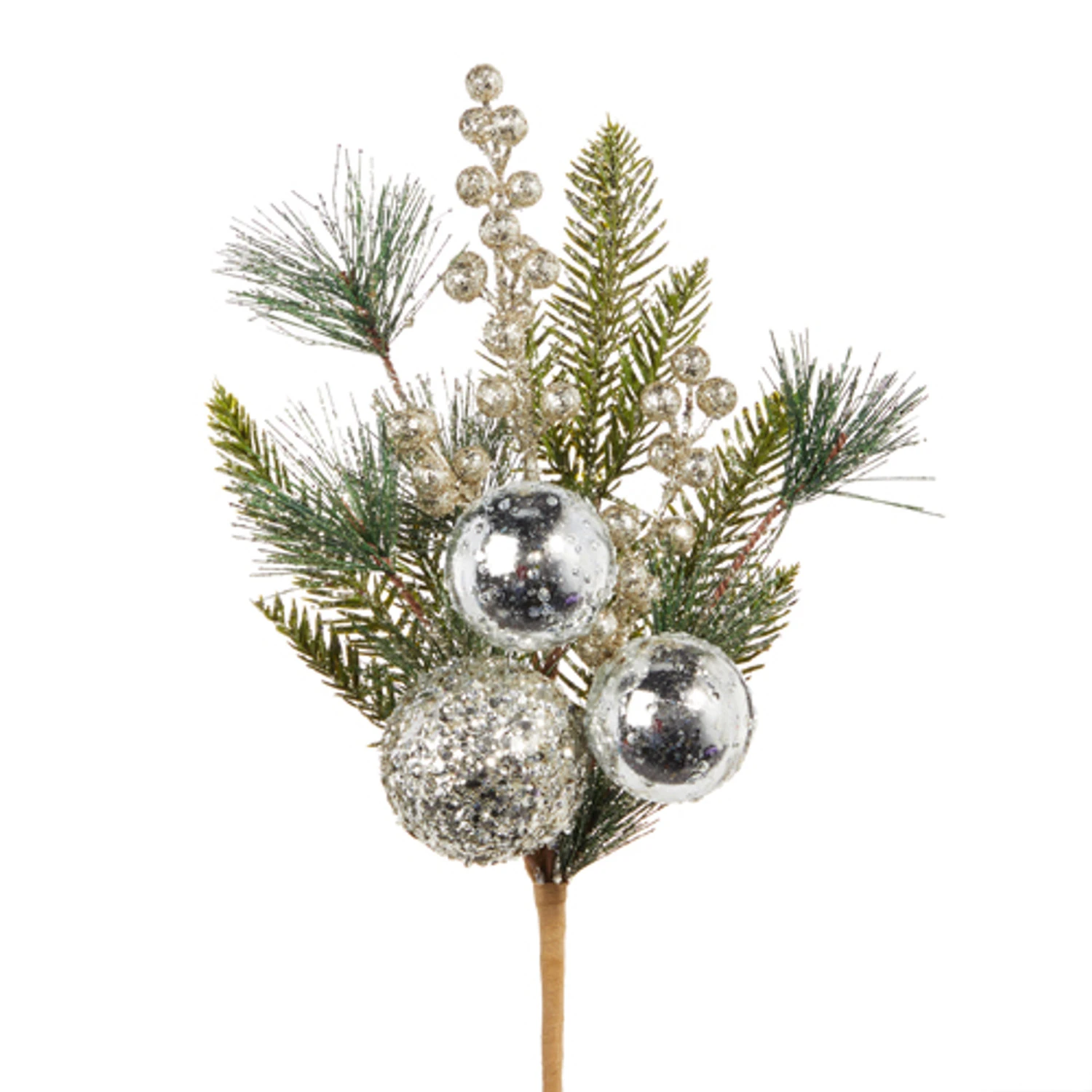 Raz 16" Or 27" Pine And Berry With Silver Ball Ornament Christmas Tree Spray 4 Raz 16" Or 27" Pine And Berry With Silver Ball Ornament Christmas Tree Spray - Image 2