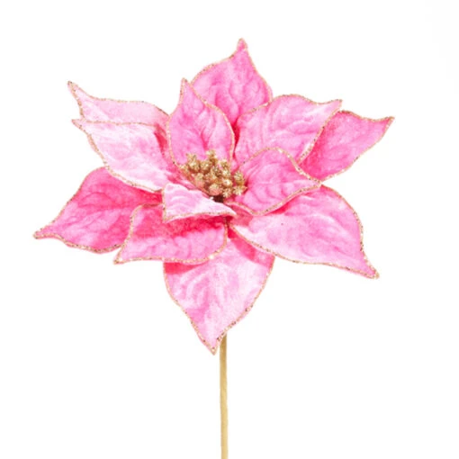 Raz 21" Hot Pink Velvet Poinsettia Christmas Tree Pick F4306716 - Image 2