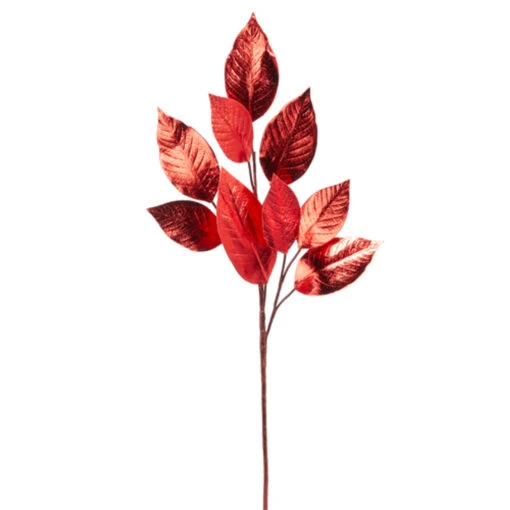 Raz 34.5" Red Metallic Leaf Christmas Tree Spray F4310301 - Image 2