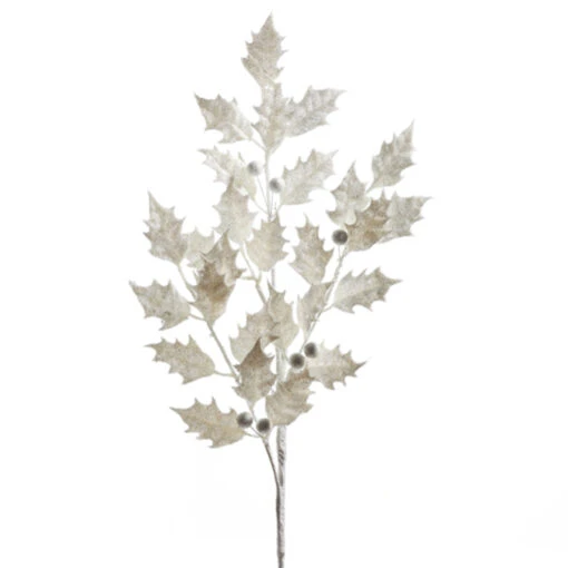 Raz 29" White Glittered Holly Christmas Tree Spray F4322740 - Image 2