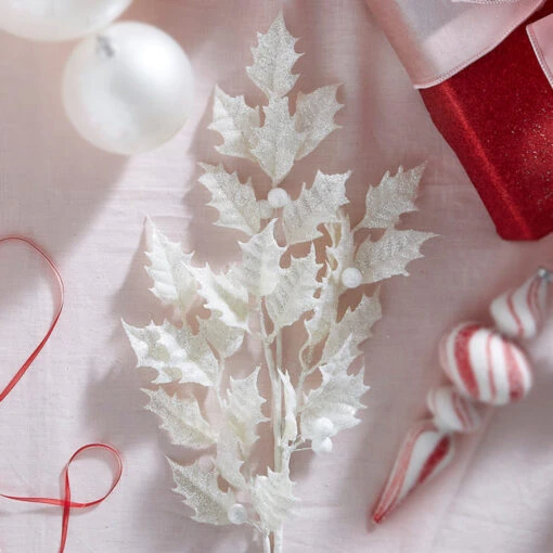 Raz 29" White Glittered Holly Christmas Tree Spray F4322740