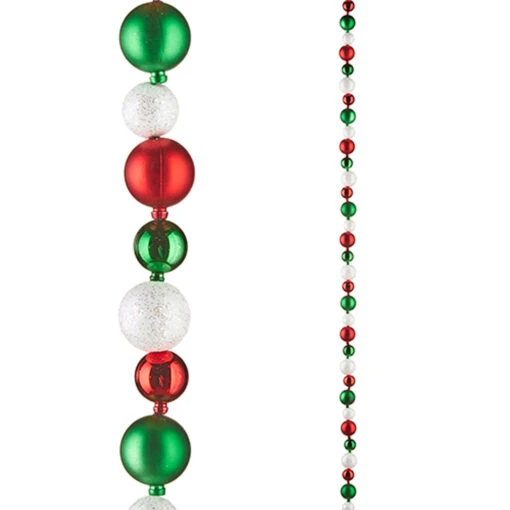 Raz 6' Red, Green, And White Ball Ornament Christmas Garland G4206802 - Image 2