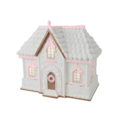 December Diamonds 16" Large Pink And White Gingerbread House Christmas Decoration 29-29612