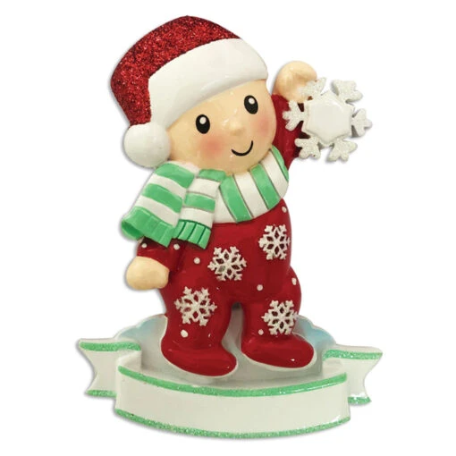 Baby In Red And Green Pajamas Holding Snowflake Personalized Christmas Ornament OR1920-RG - Image 3