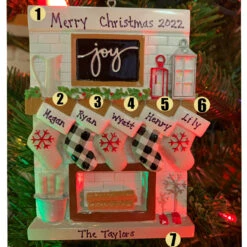 5" Fireplace Mantle Stocking Family Of 5 Personalized Christmas Ornament OR2030-5