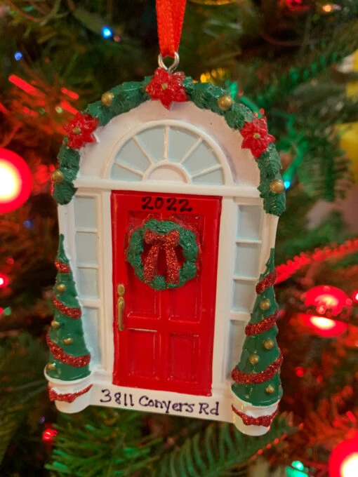 Red Door With Wreath Personalized Christmas Ornament OR2297 - Image 2