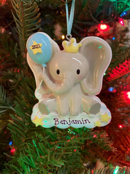 Boy Baby Elephant Personalized Christmas Ornament OR2361-M - Image 2