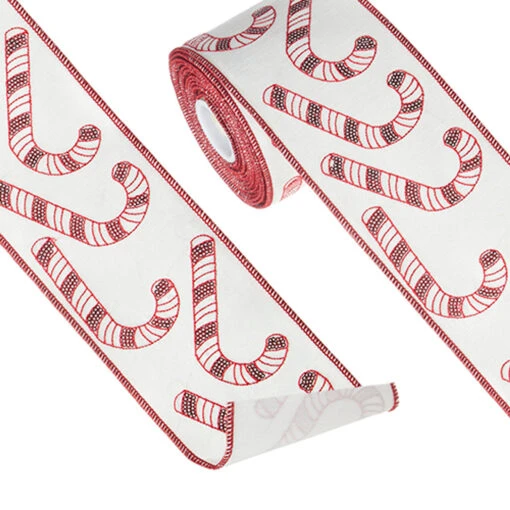 Raz 4" Candy Cane Sequined Wired Christmas Ribbon R4227728 - Image 2