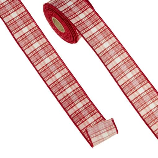 Raz 2.5" Pink And Red Plaid Wired Christmas Ribbon R4371767 - Image 2