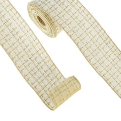Raz 4" White And Gold Tweed Wired Christmas Ribbon R4371783 -The Jelly Christmas Shop R4371783 82439.1686688864