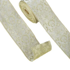 Raz 4" Embroidered Champagne Wired Christmas Ribbon R4371784 5 Raz 4" Embroidered Champagne Wired Christmas Ribbon R4371784 -The Jelly Christmas Shop R4371784 57081.1686601684