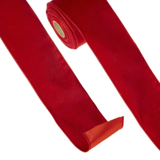 Raz 4" Red Velvet Wired Christmas Ribbon R4371811 - Image 2
