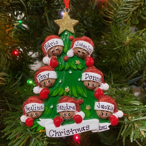African American Christmas Tree Family Of 7 Personalized Christmas Ornament AA827-7 - Image 2