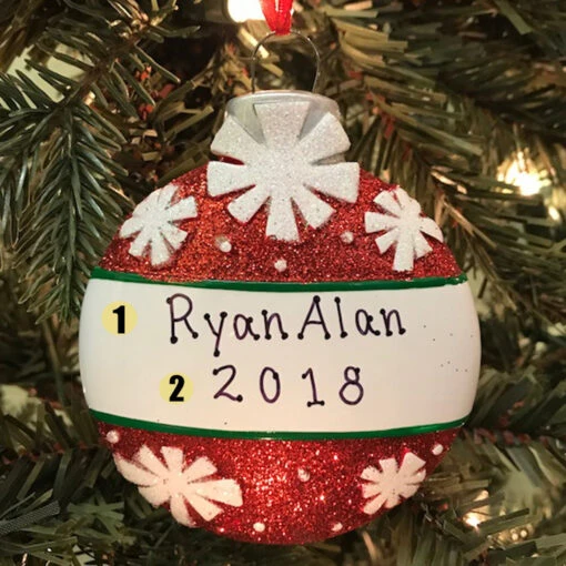 Red With Snowflakes Ball Personalized Christmas Ornament - Image 2